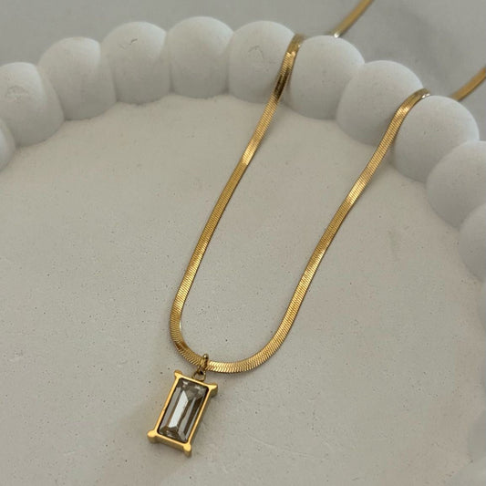 Crystal Luxe Baguette Necklace (Gold)