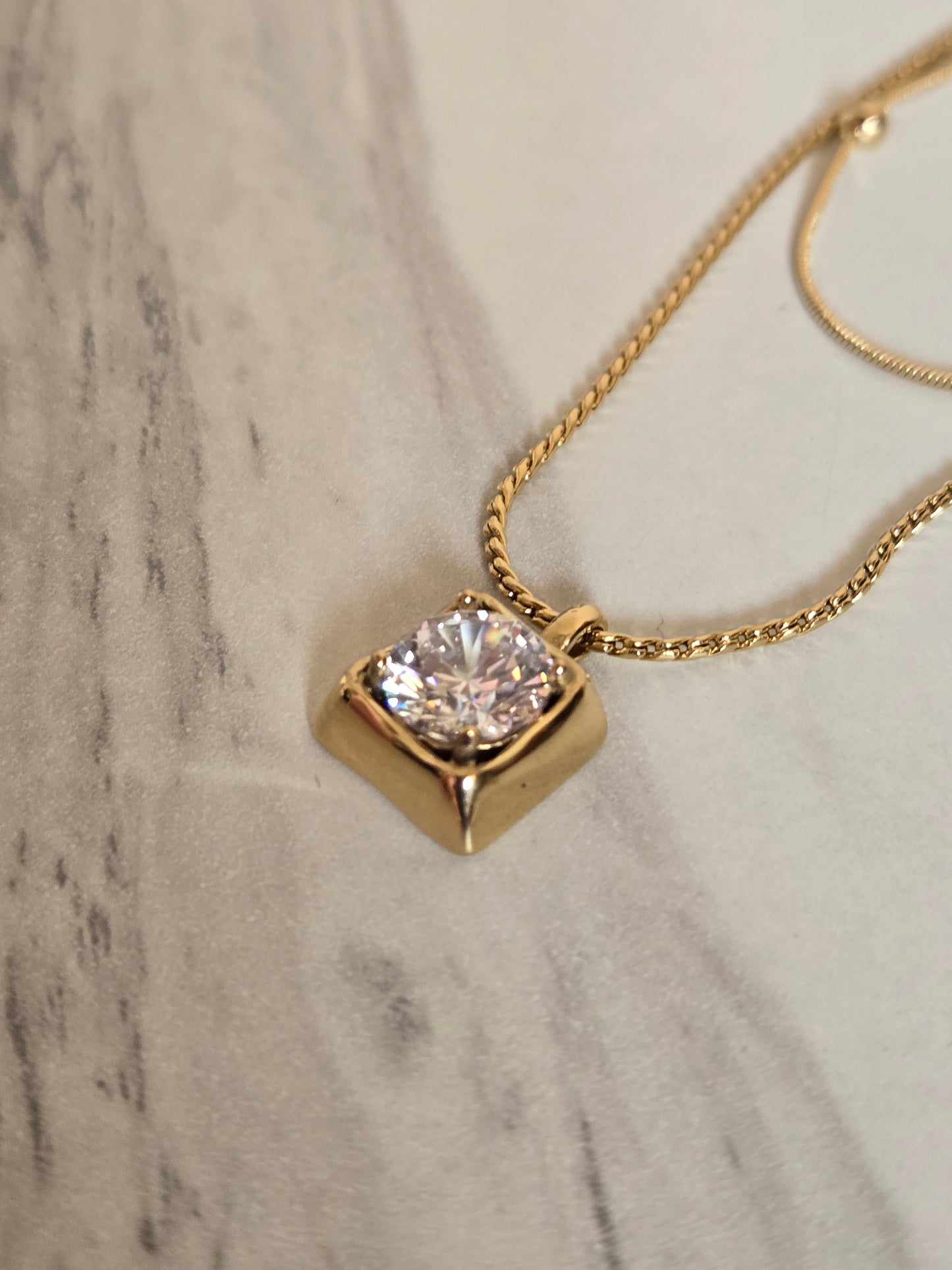 Radiant Square Crystal Layered Necklace (Gold)
