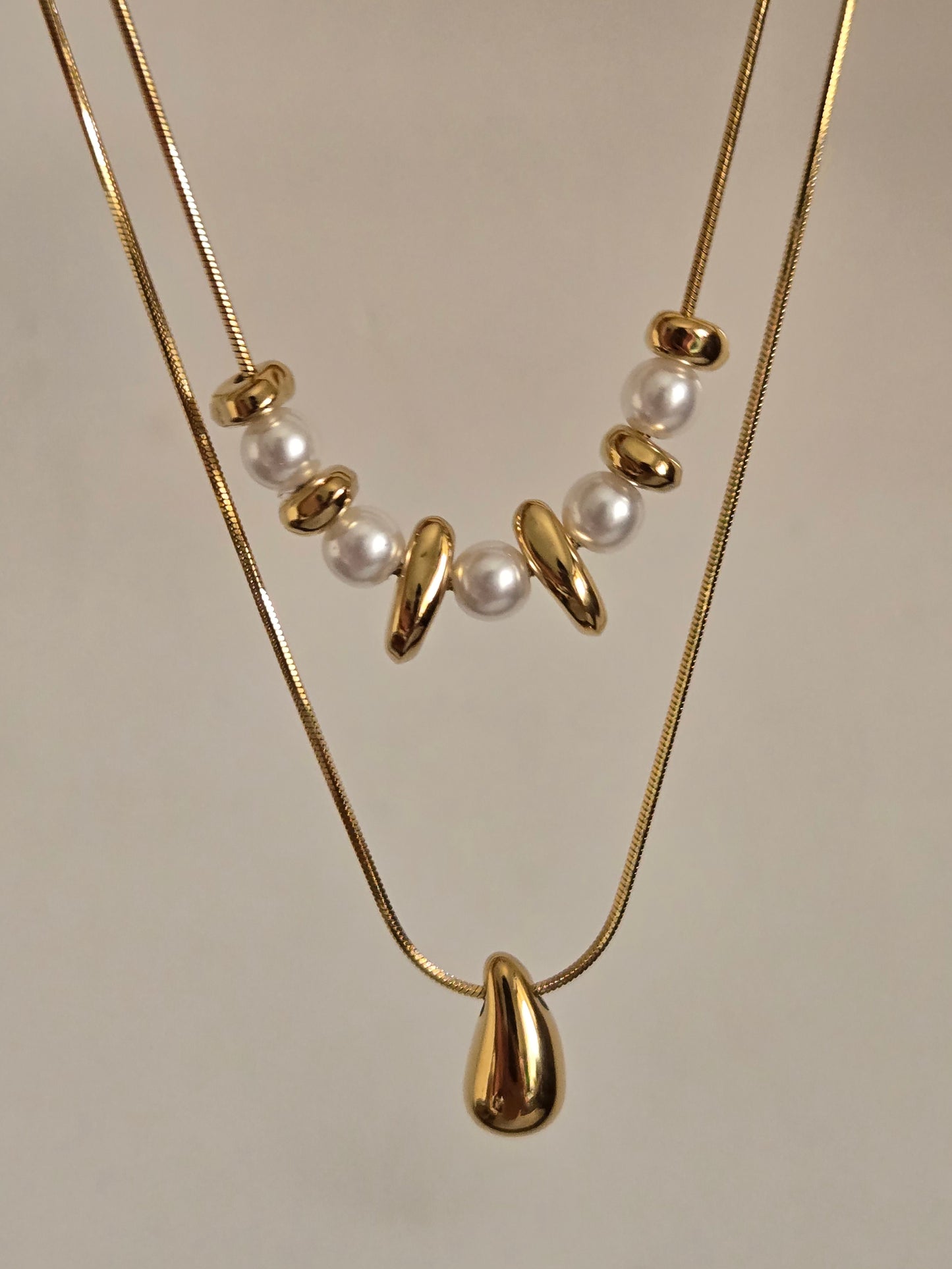 Pearl Drop Layered Necklace (Gold