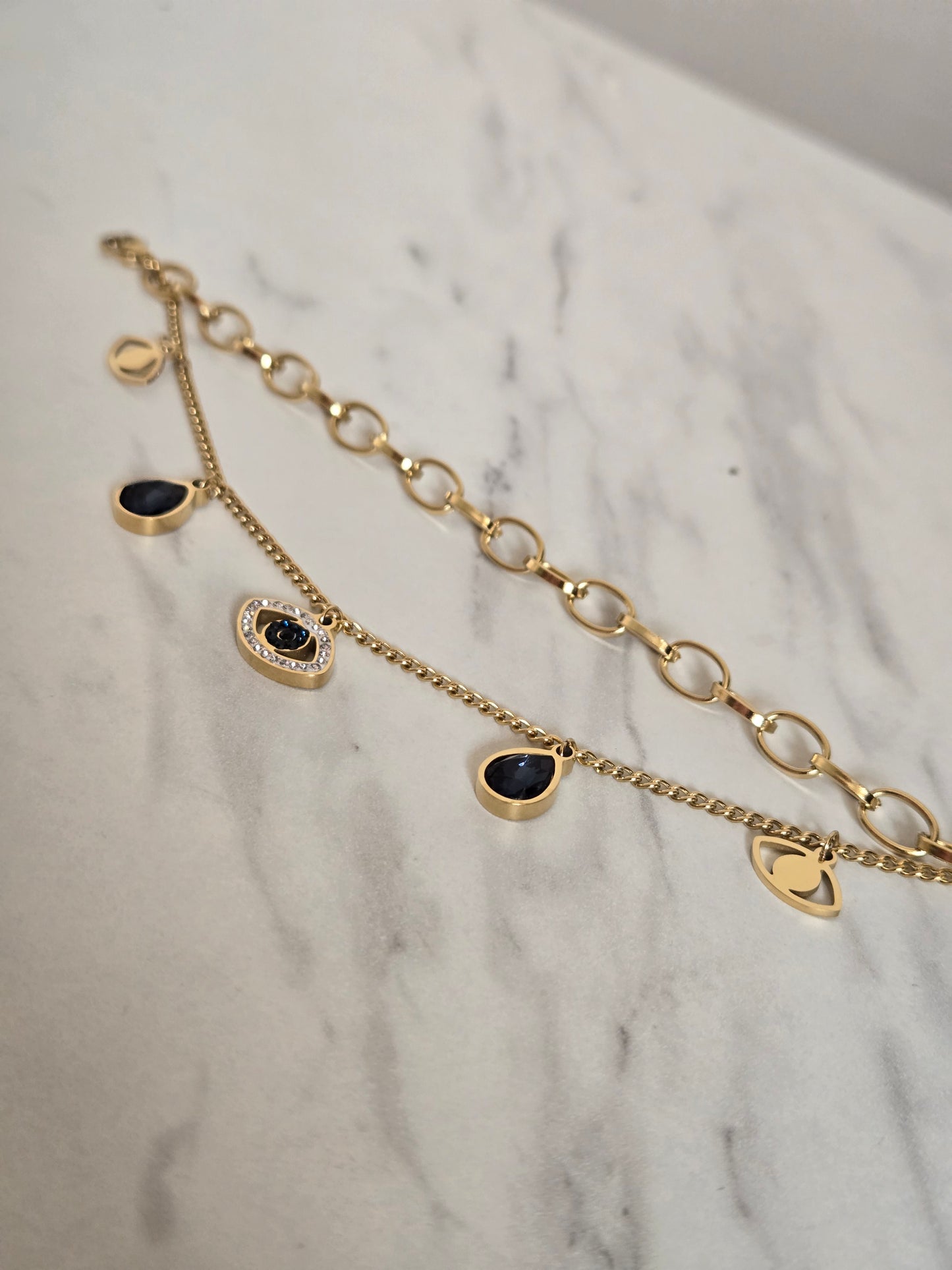 Mystic Evil Eye Charm Layered Chain Bracelet (Gold)