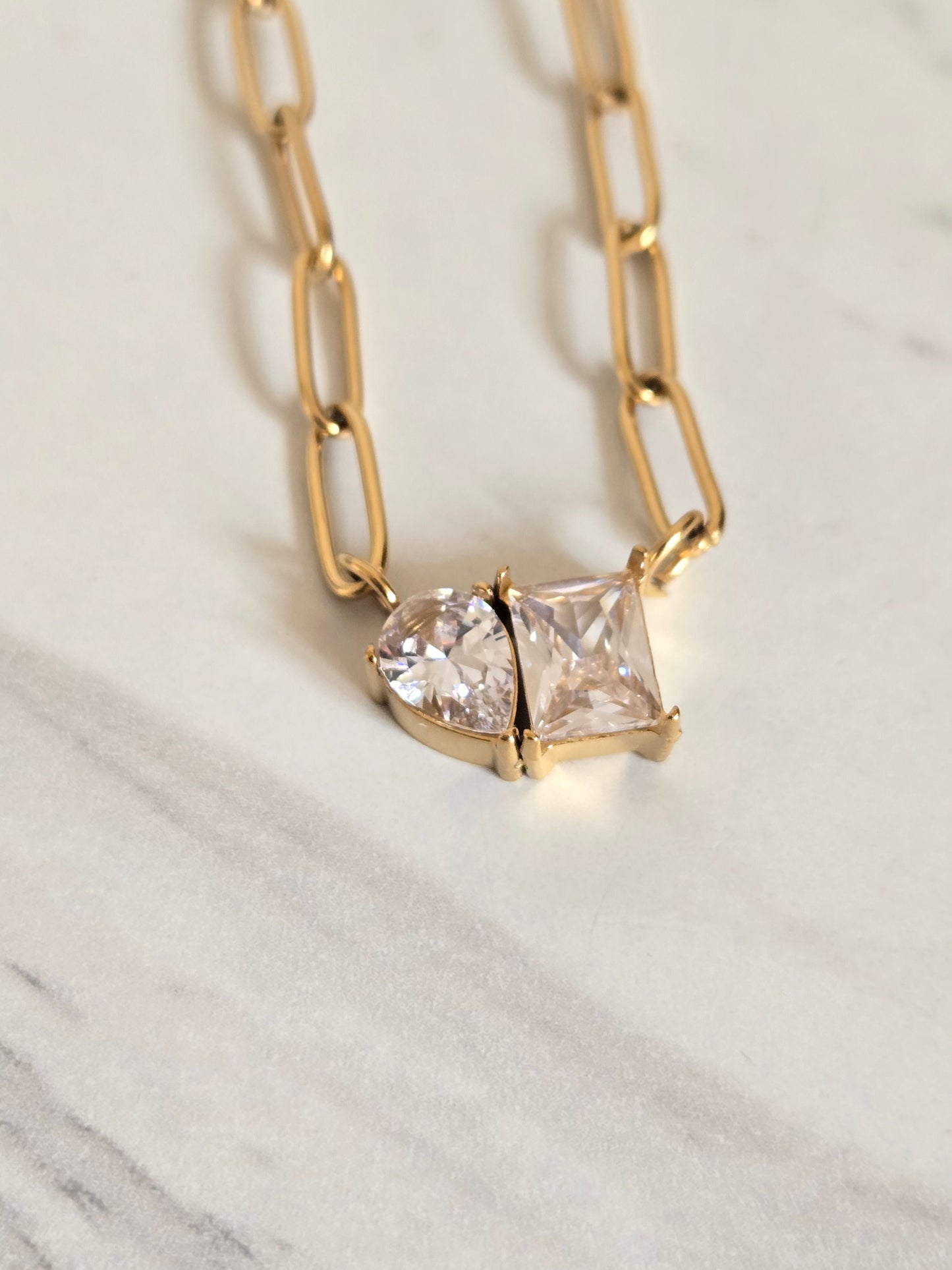Dual Spark Crystal Link Necklace (Gold)
