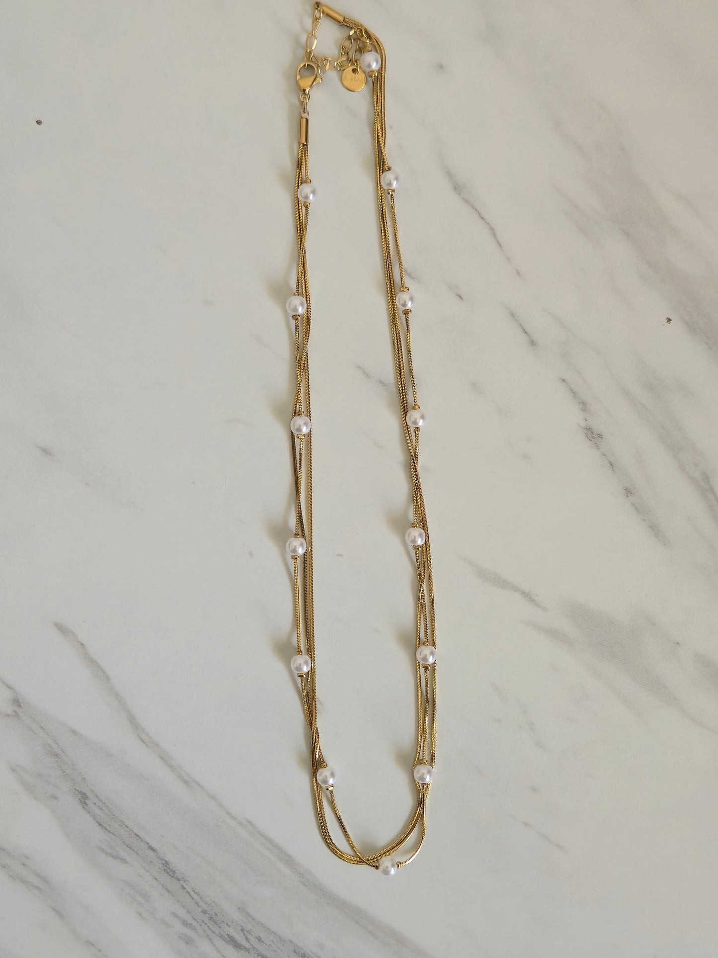 Pearl Cascade Layered Necklace (Gold)