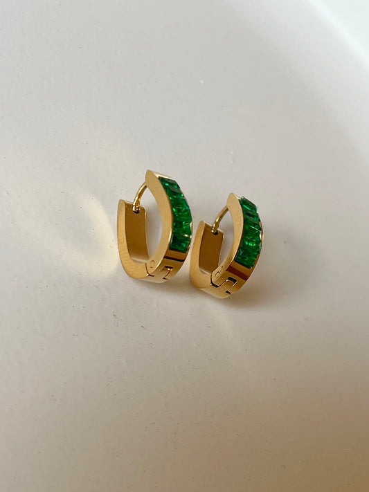 Emerald Link Hoops Earrings (Gold)