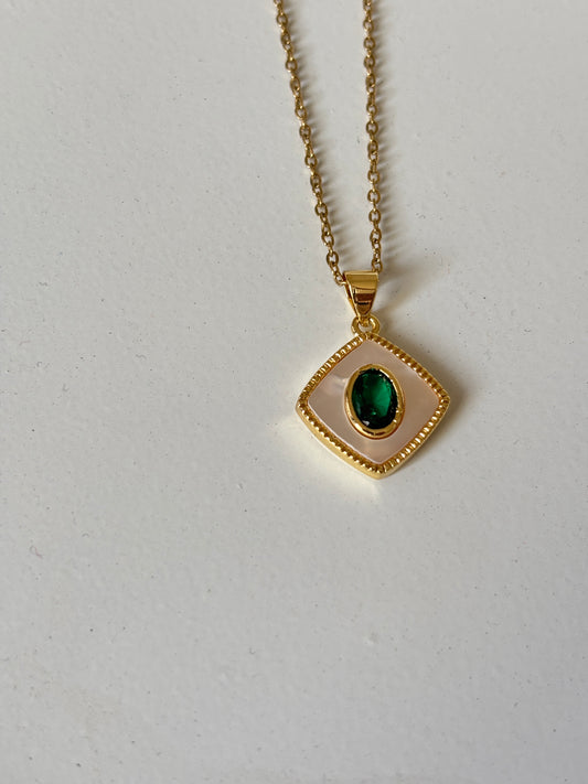 Enamel Emerald Eye Necklace (Gold)