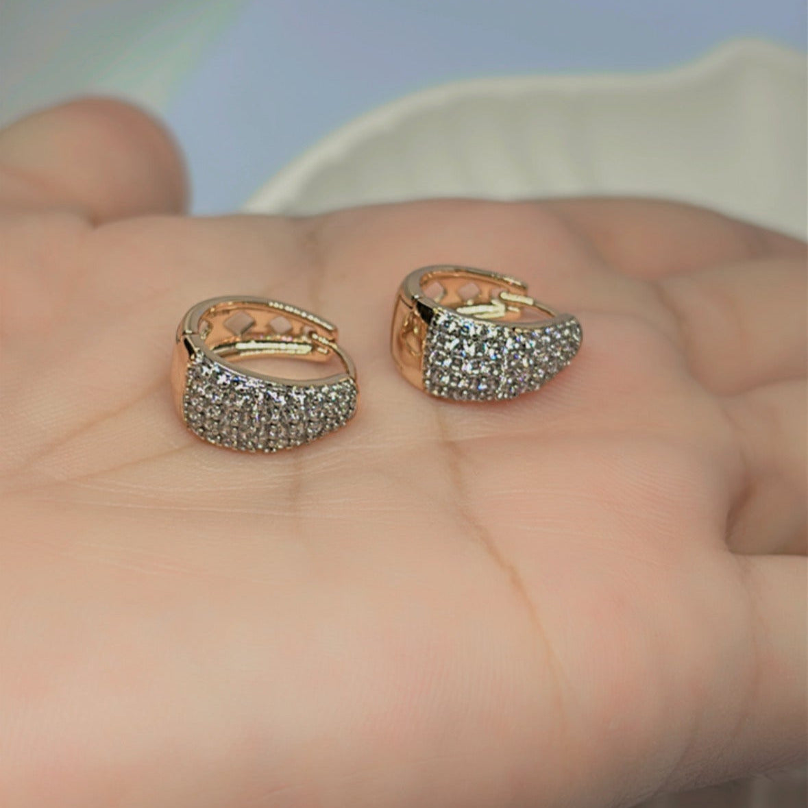 Pave Sparkle Hoop Earrings (Rose Gold)
