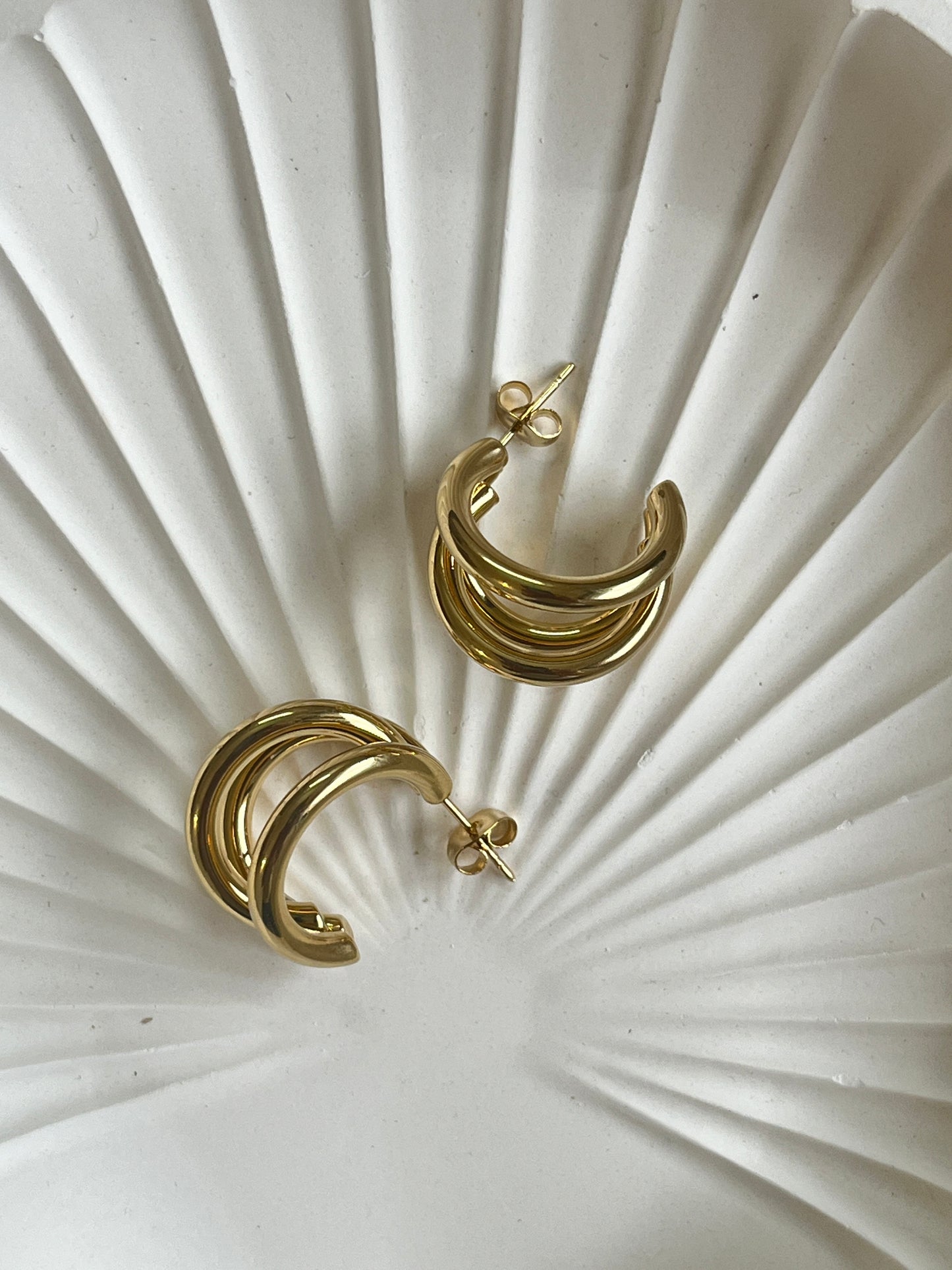 Triple Loop Hoop Earrings (Gold)