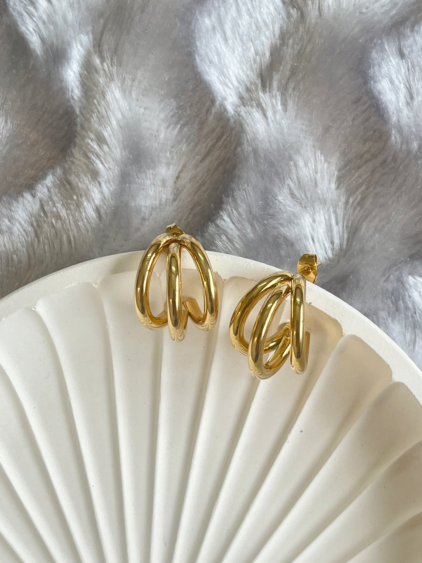 Triple Loop Hoop Earrings (Gold)
