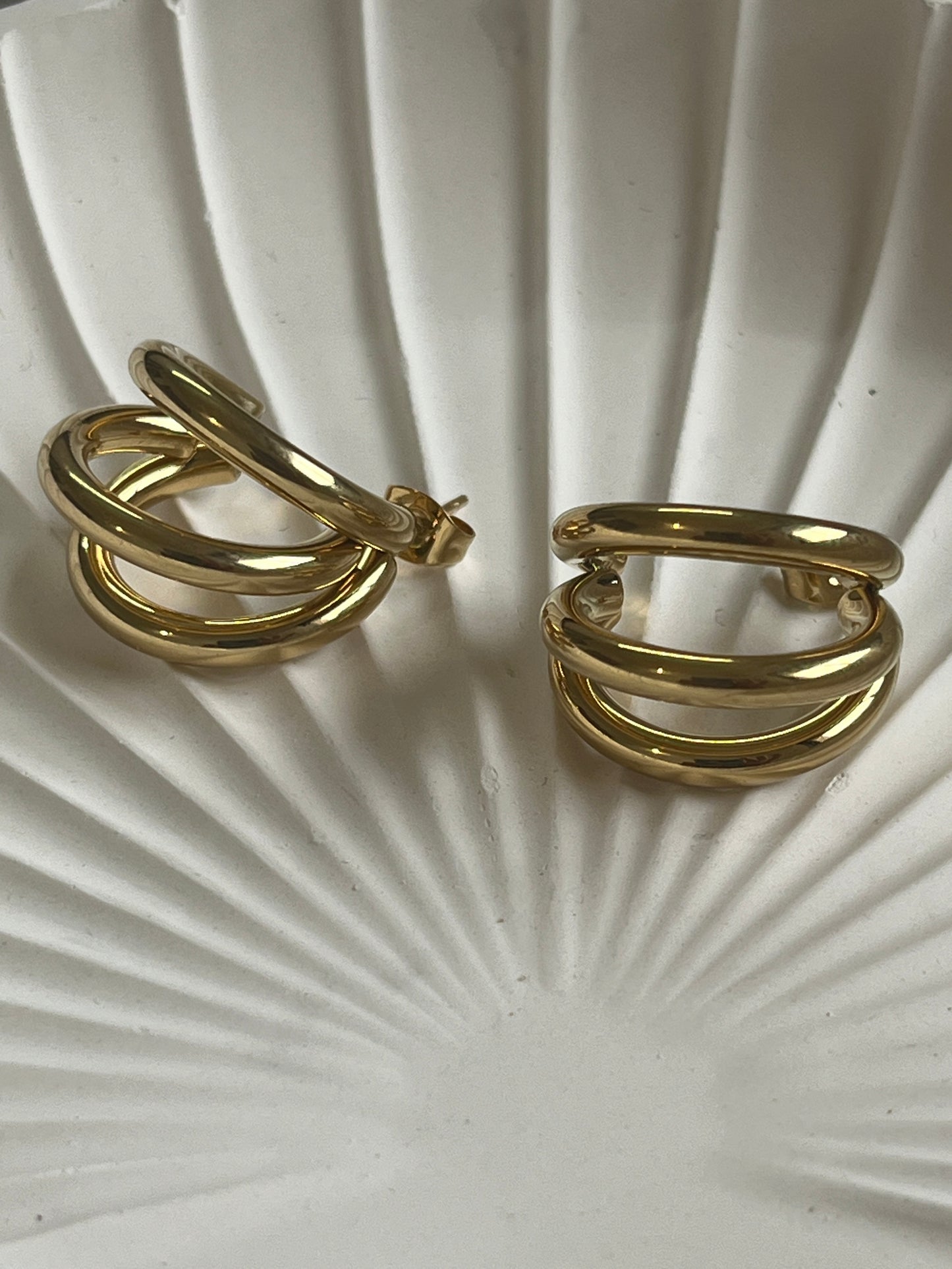 Triple Loop Hoop Earrings (Gold)
