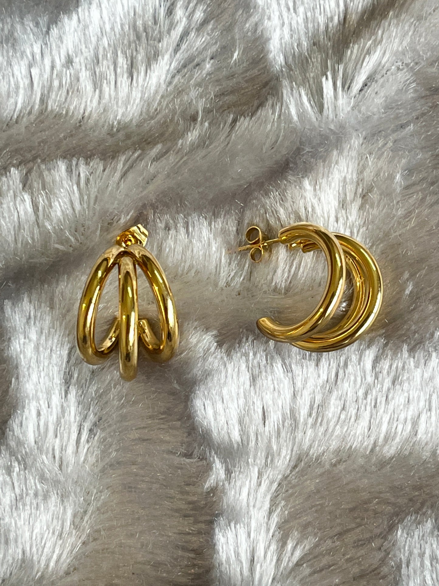Triple Loop Hoop Earrings (Gold)