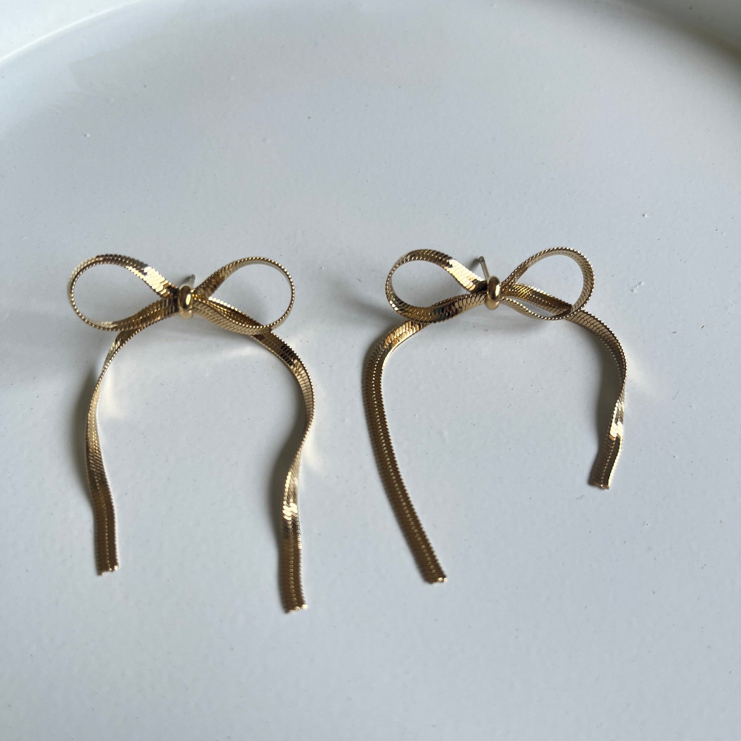 Ribbon Bow Drop Earrings (Gold)