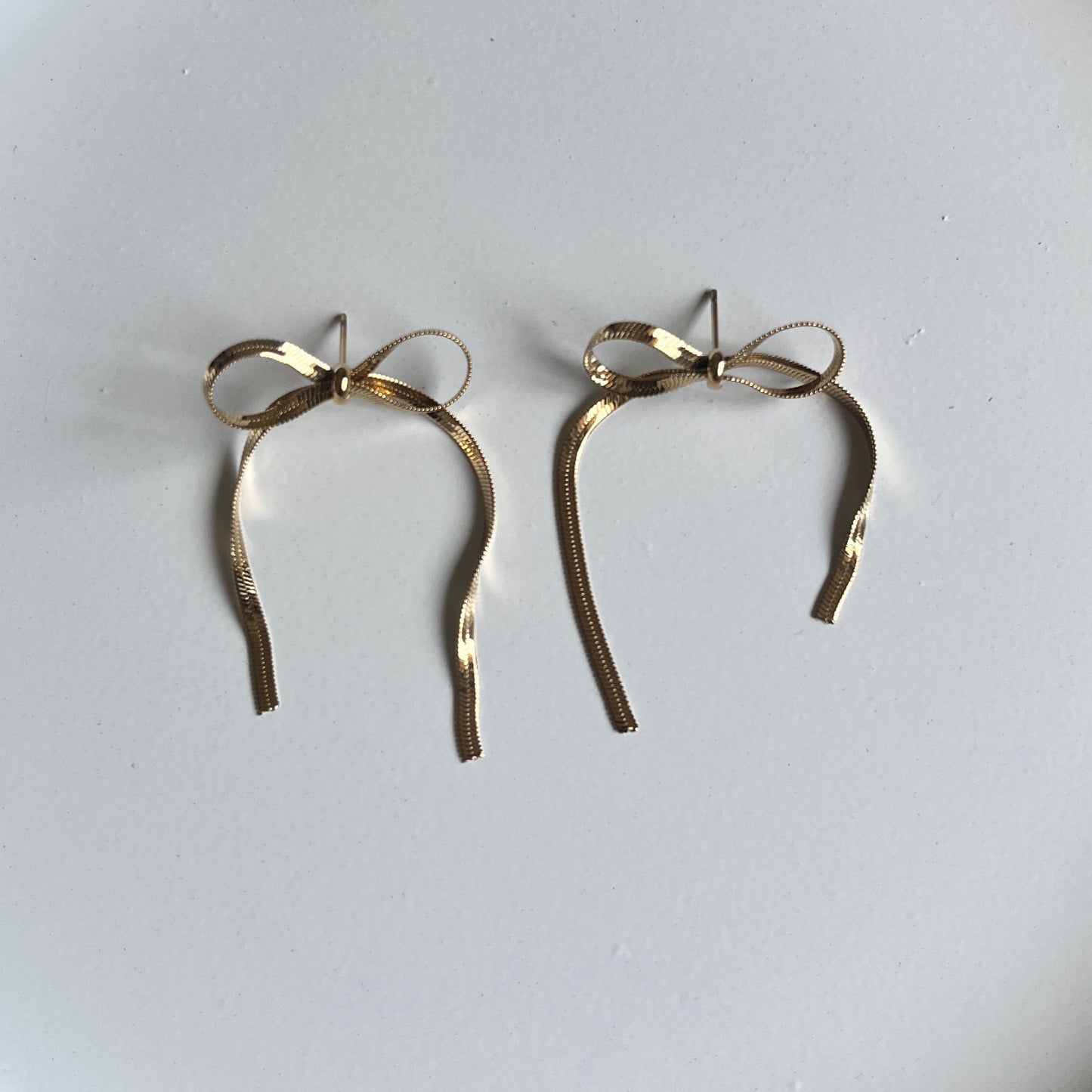 Ribbon Bow Drop Earrings (Gold)