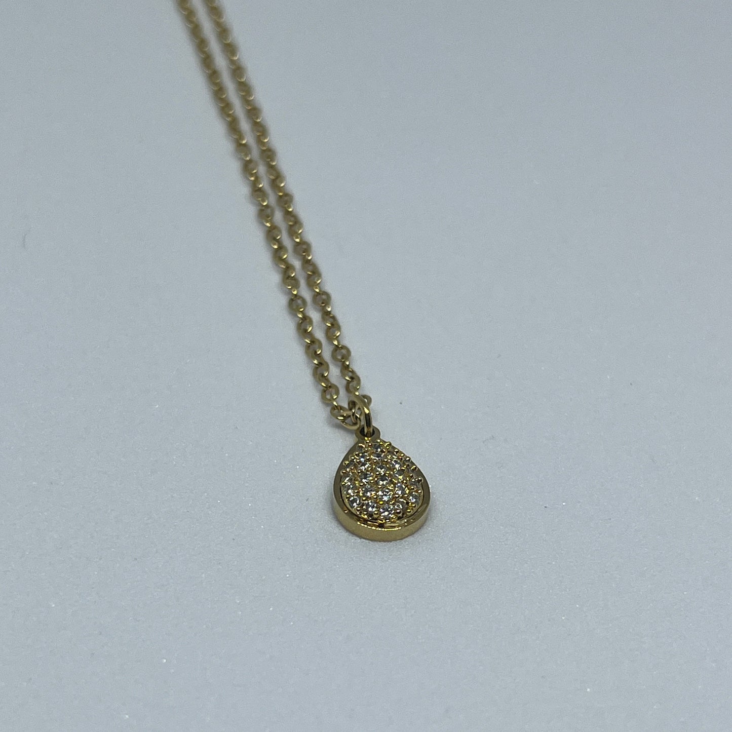 Dainty Pave Teardrop Necklace (Gold)