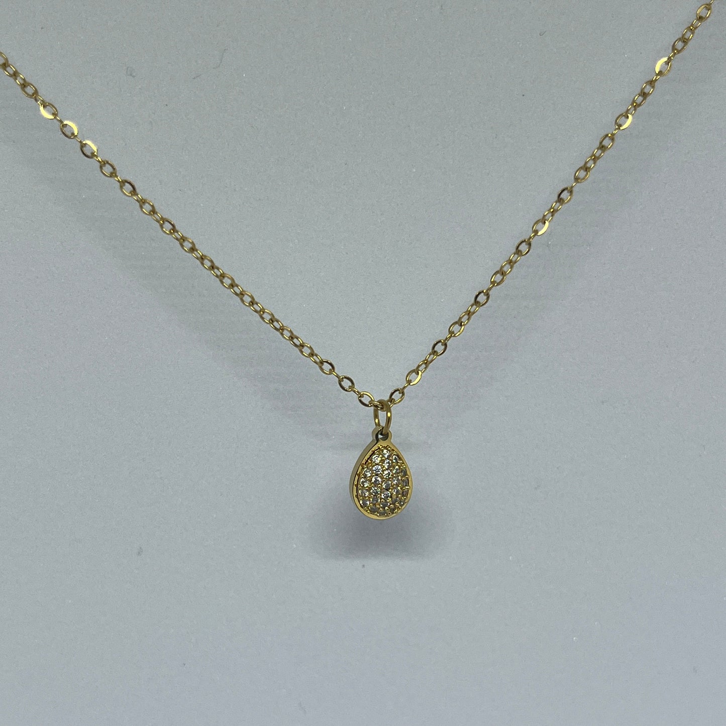 Dainty Pave Teardrop Necklace (Gold)
