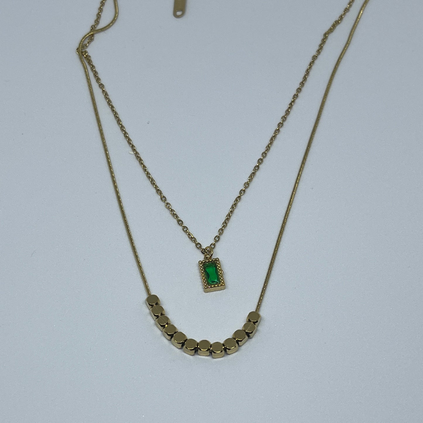 Regal Emerald Double Layer Necklace (Gold)