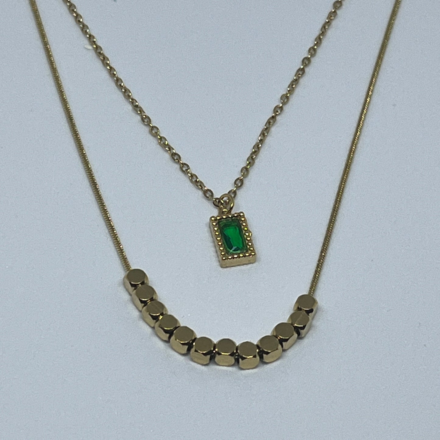 Regal Emerald Double Layer Necklace (Gold)
