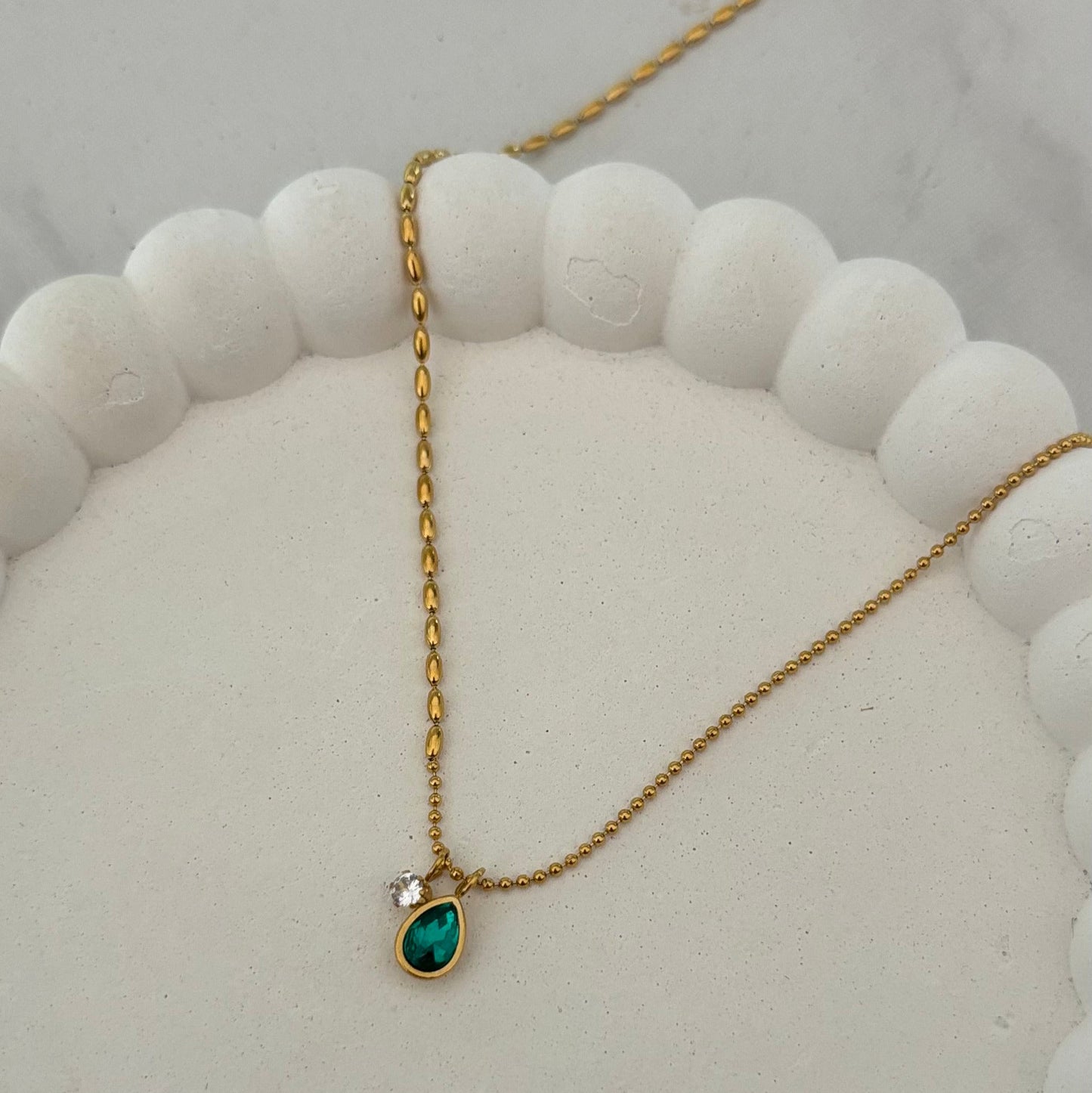 Emerald Drop Charm Necklace (Gold)