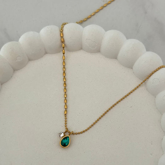 Emerald Drop Charm Necklace (Gold)