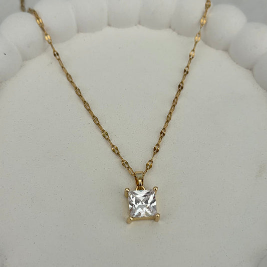Classic Square Solitaire Necklace (Gold)