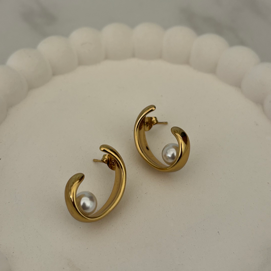 Aura pearl hoop earrings (Gold)
