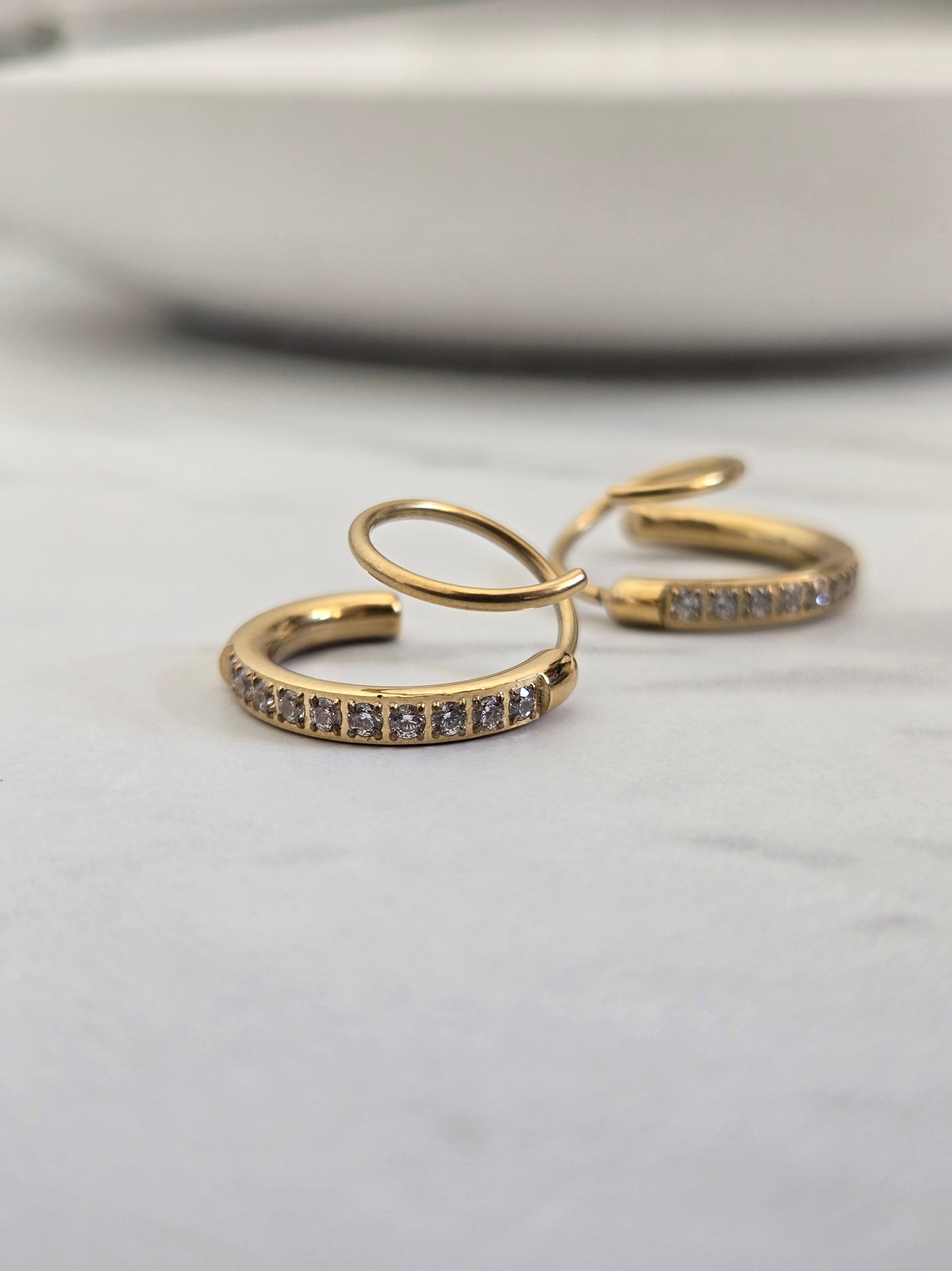 Sparkling Spiral Huggie Earrings (Gold)