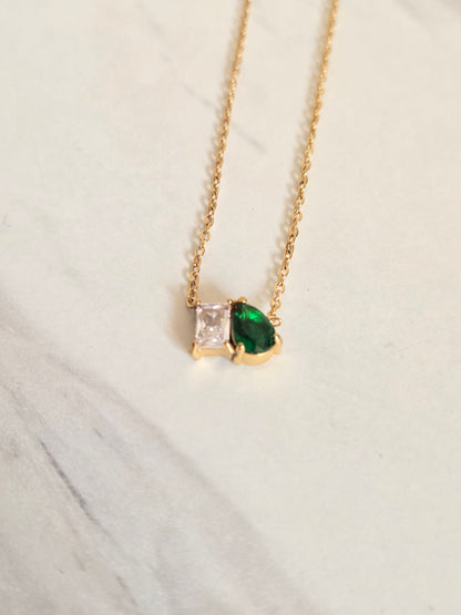 Emerald Duo Crystal Necklace (Gold)
