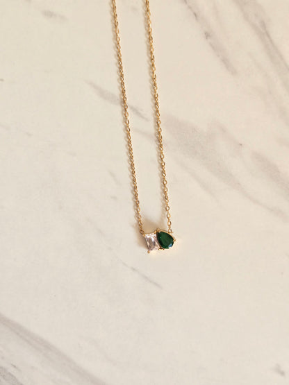 Emerald Duo Crystal Necklace (Gold)