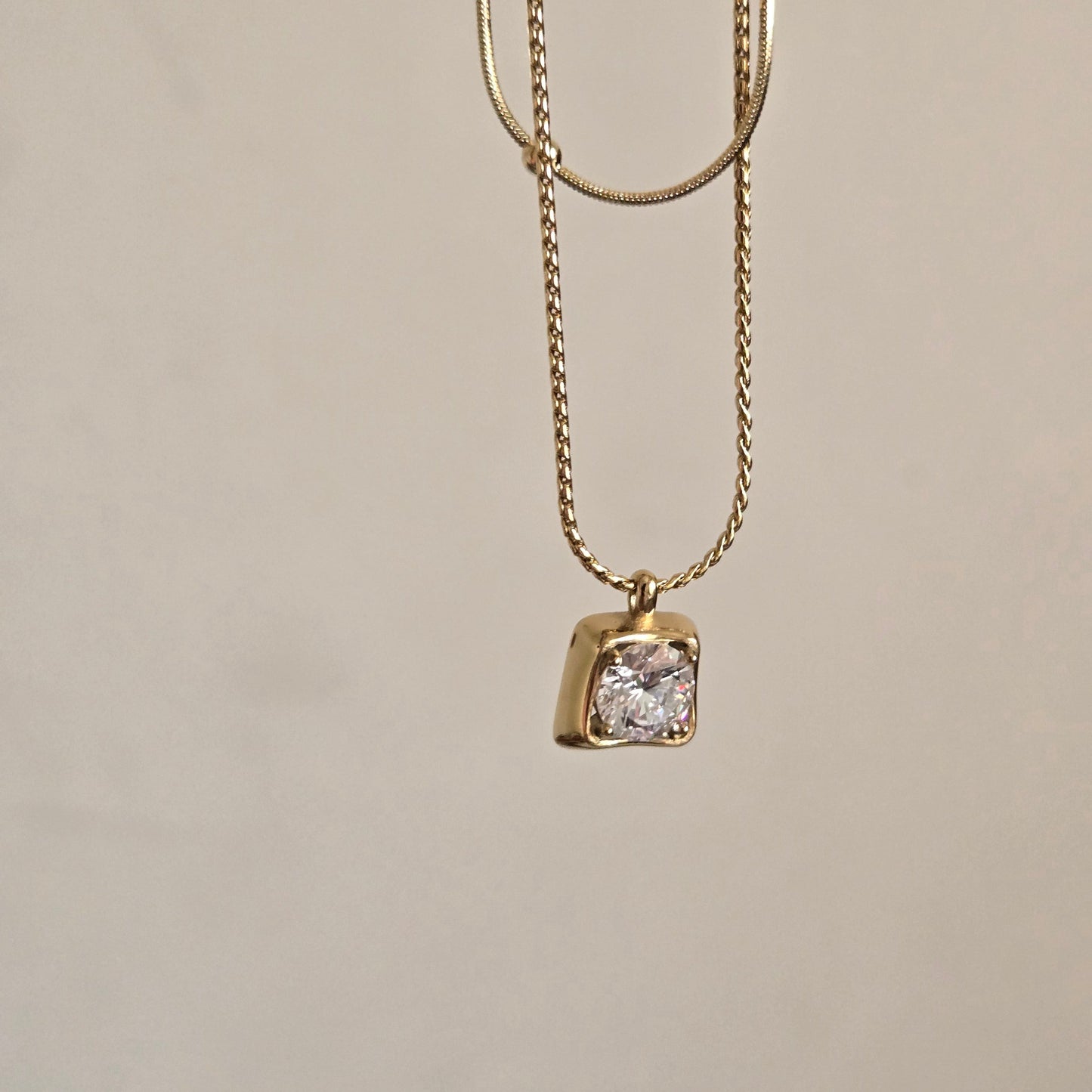 Radiant Square Crystal Layered Necklace (Gold)