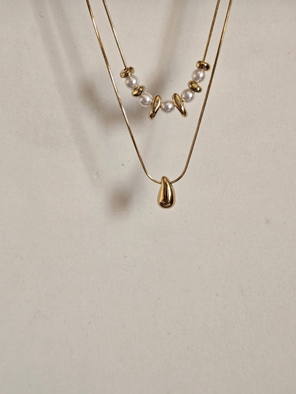 Pearl Drop Layered Necklace (Gold
