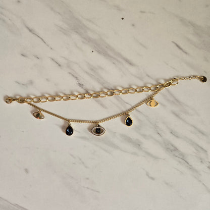 Mystic Evil Eye Charm Layered Chain Bracelet (Gold)