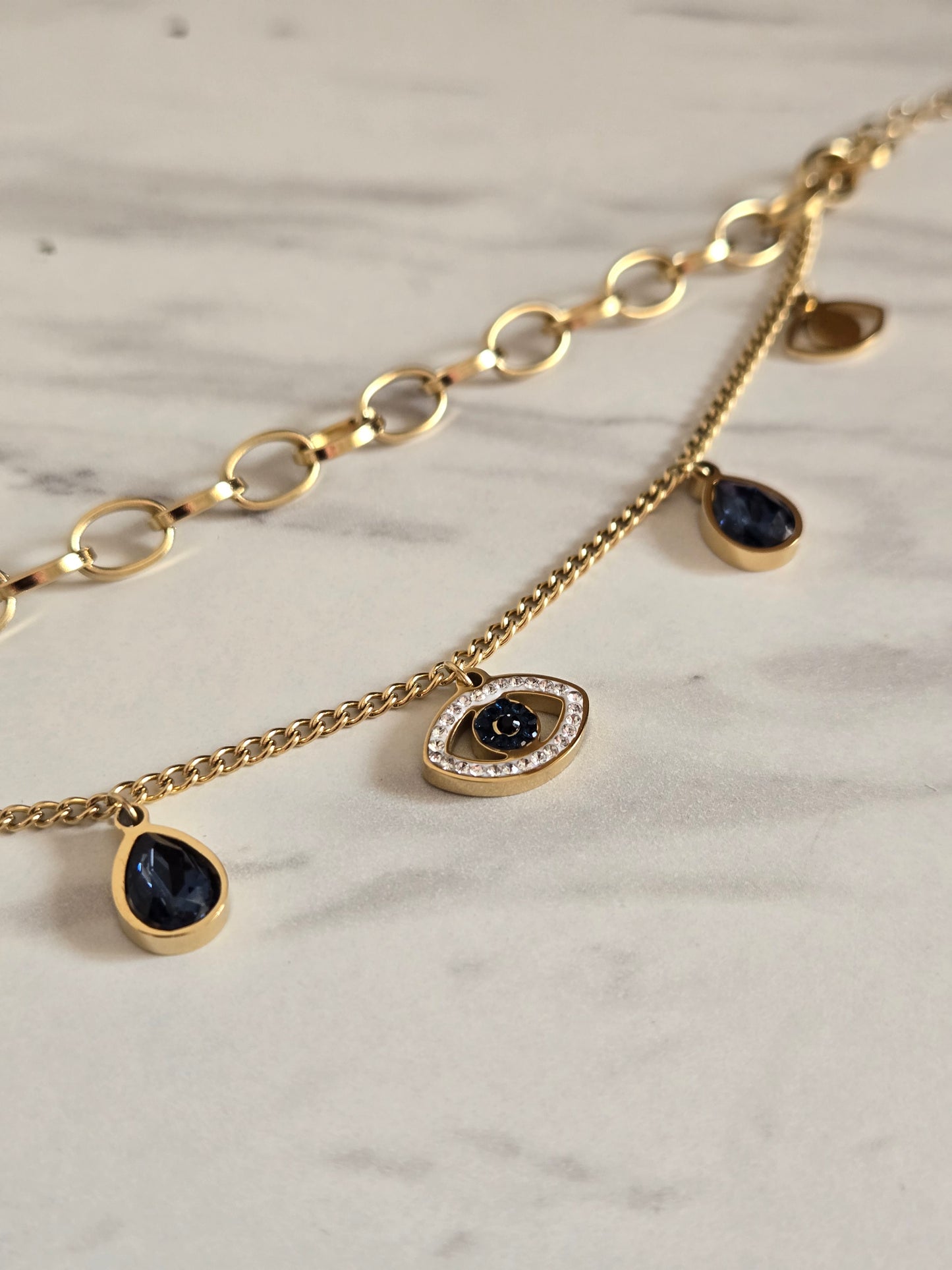 Mystic Evil Eye Charm Layered Chain Bracelet (Gold)