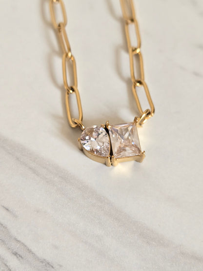 Dual Spark Crystal Link Necklace (Gold)