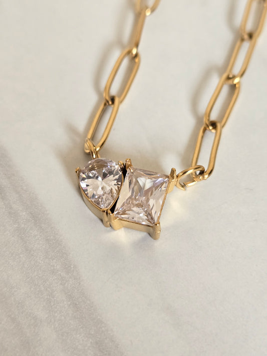 Dual Spark Crystal Link Necklace (Gold)