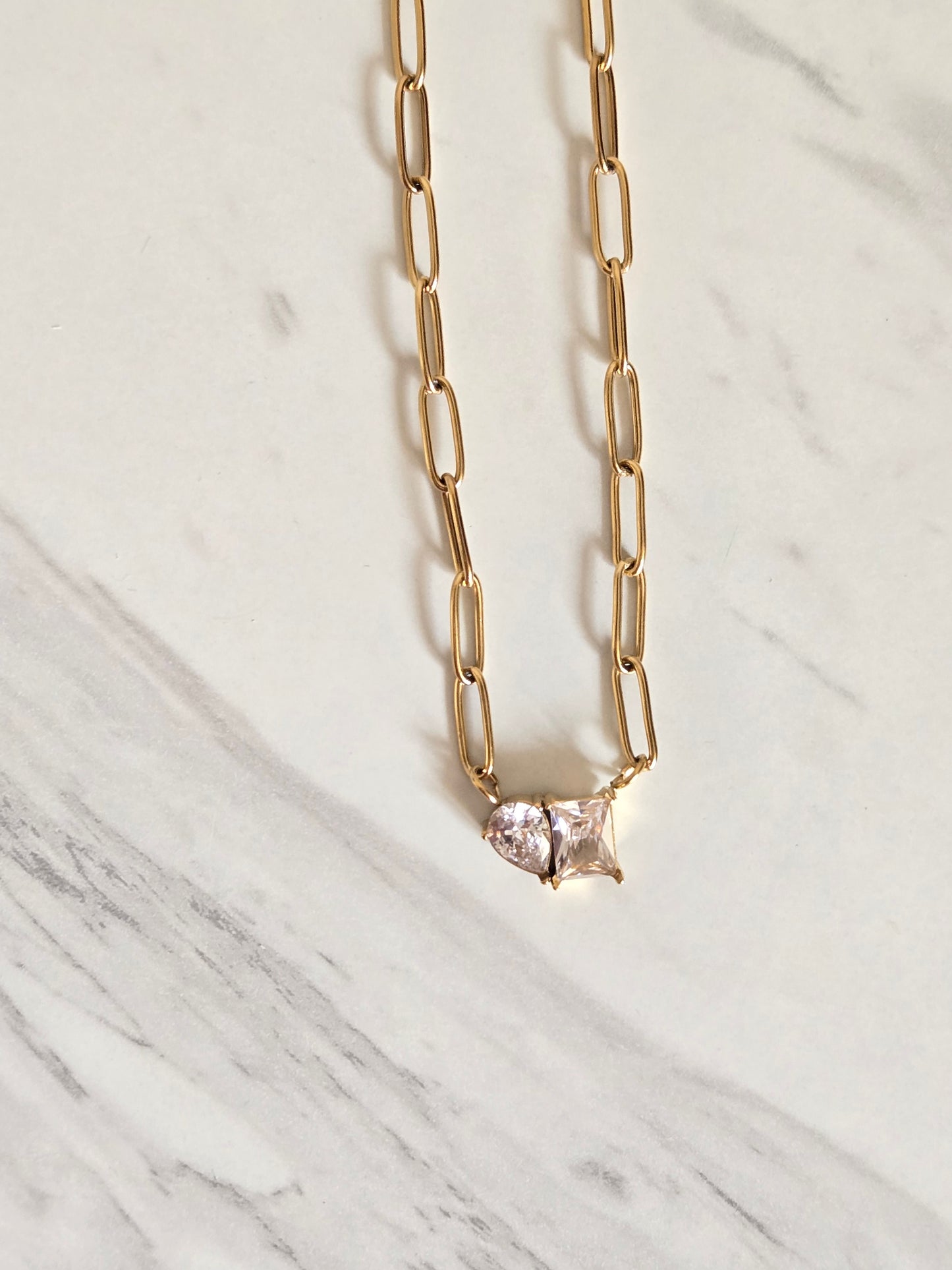 Dual Spark Crystal Link Necklace (Gold)