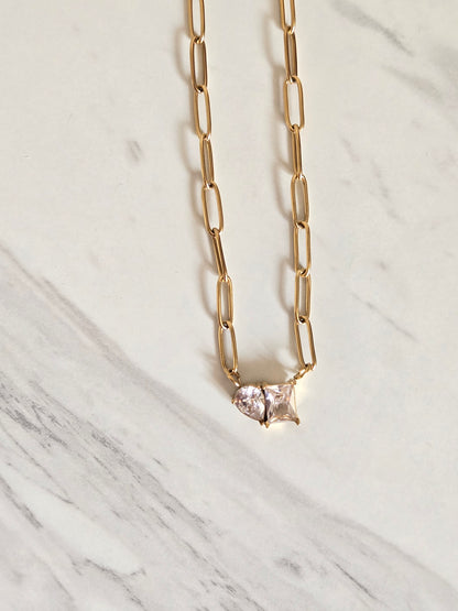 Dual Spark Crystal Link Necklace (Gold)