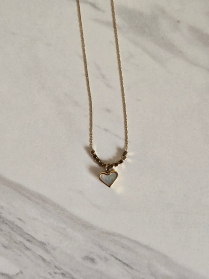 Luxe Beaded Heart Necklace (Gold)
