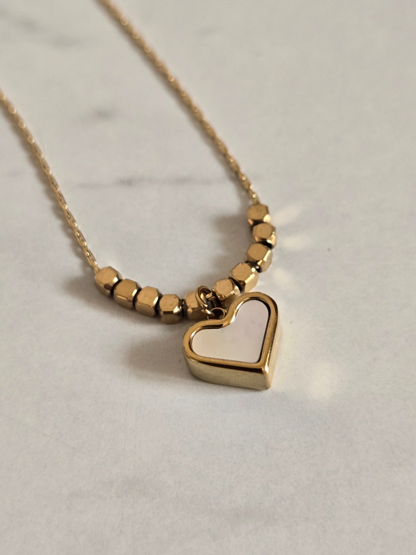Luxe Beaded Heart Necklace (Gold)