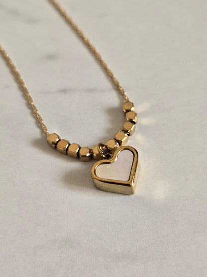 Luxe Beaded Heart Necklace (Gold)