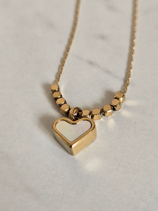 Luxe Beaded Heart Necklace (Gold)