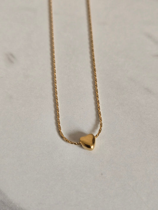 Miniature Heart Charm Necklace (Gold)