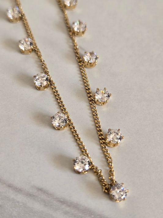 Starlit Drop Crystal Necklace (Gold)