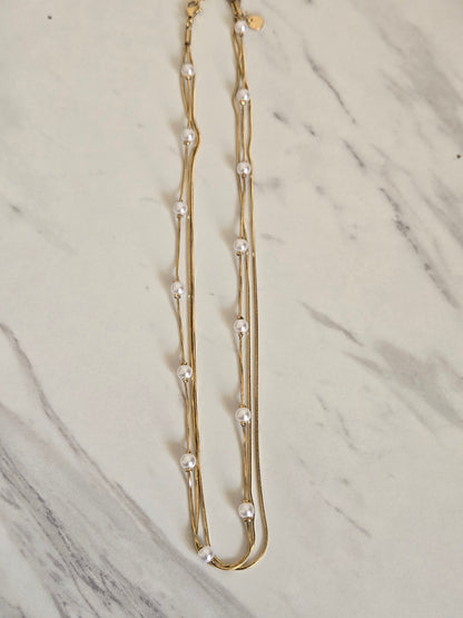 Pearl Cascade Layered Necklace (Gold)