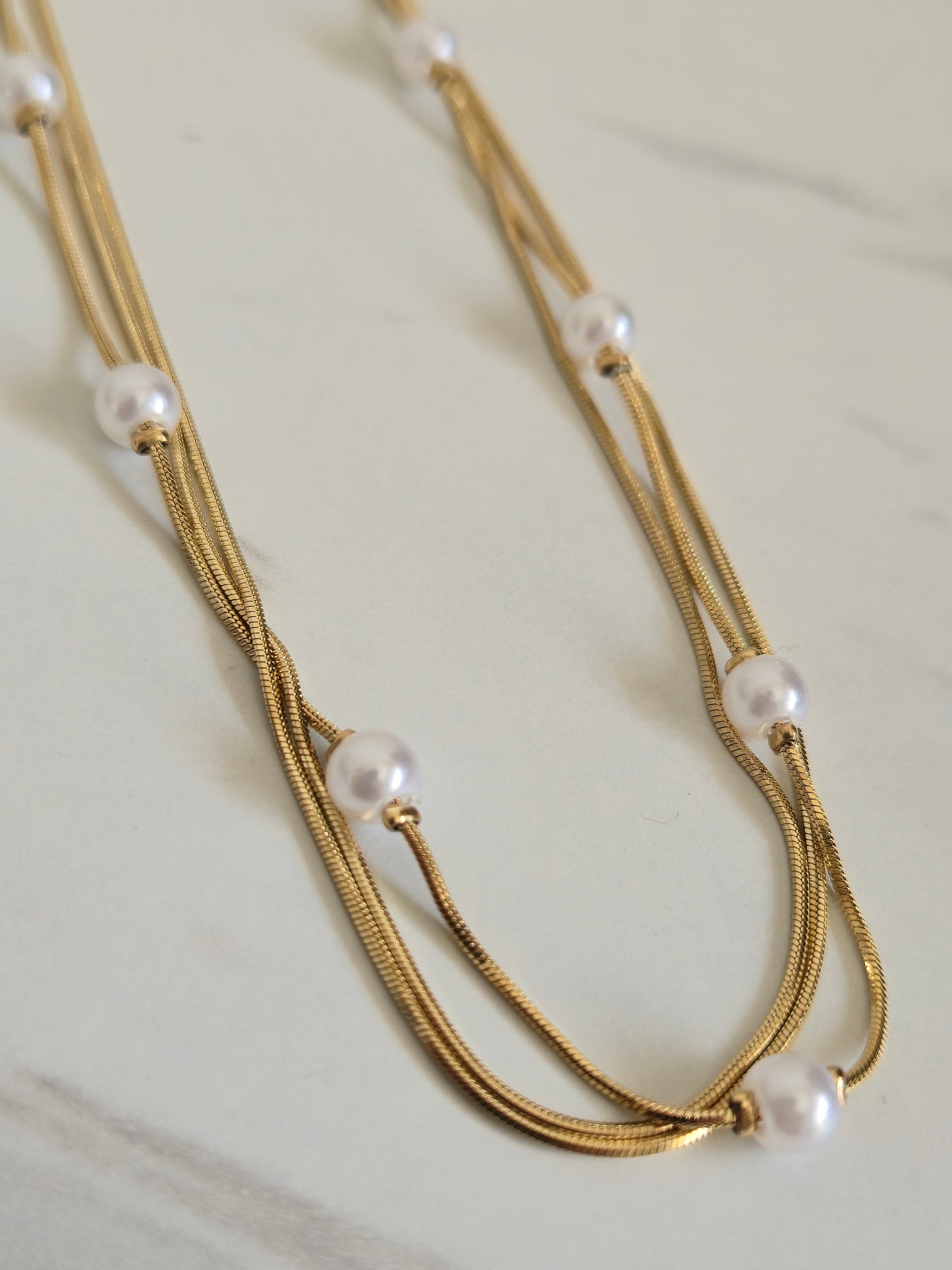Pearl Cascade Layered Necklace (Gold)