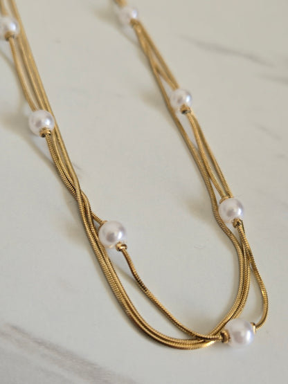 Pearl Cascade Layered Necklace (Gold)