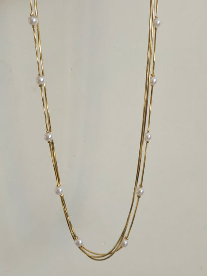 Pearl Cascade Layered Necklace (Gold)