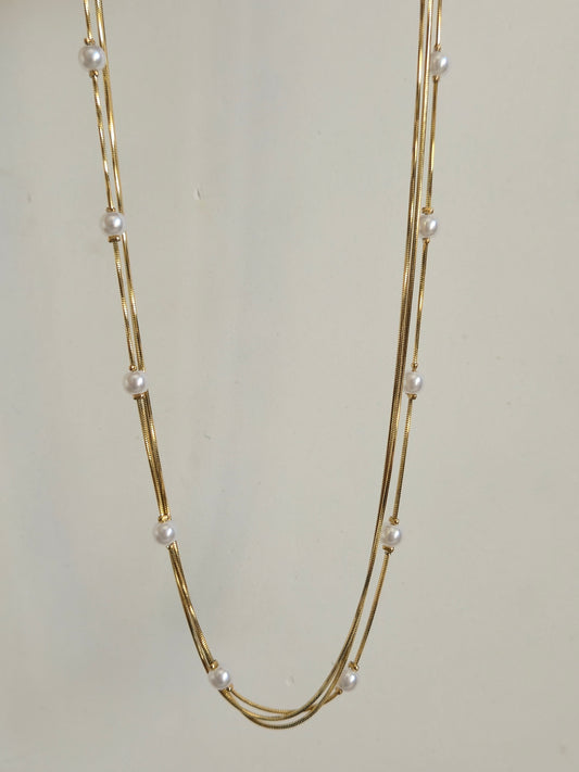 Pearl Cascade Layered Necklace (Gold)