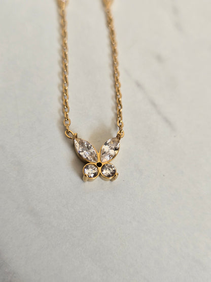 Crystal Butterfly Charm Necklace (Gold)