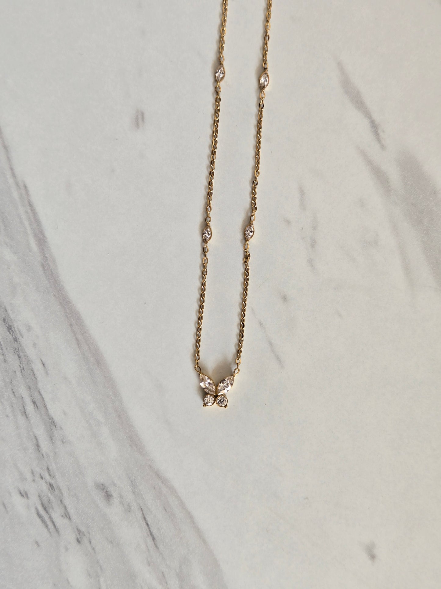 Crystal Butterfly Charm Necklace (Gold)