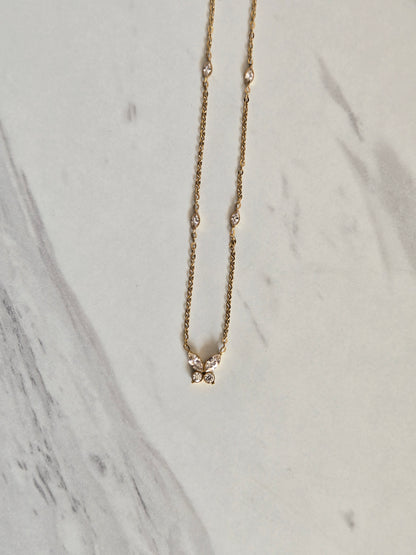 Crystal Butterfly Charm Necklace (Gold)