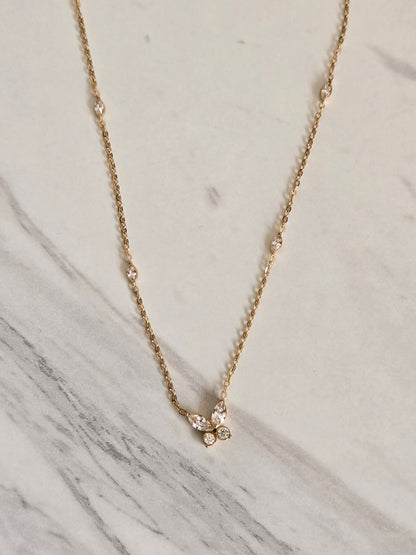 Crystal Butterfly Charm Necklace (Gold)