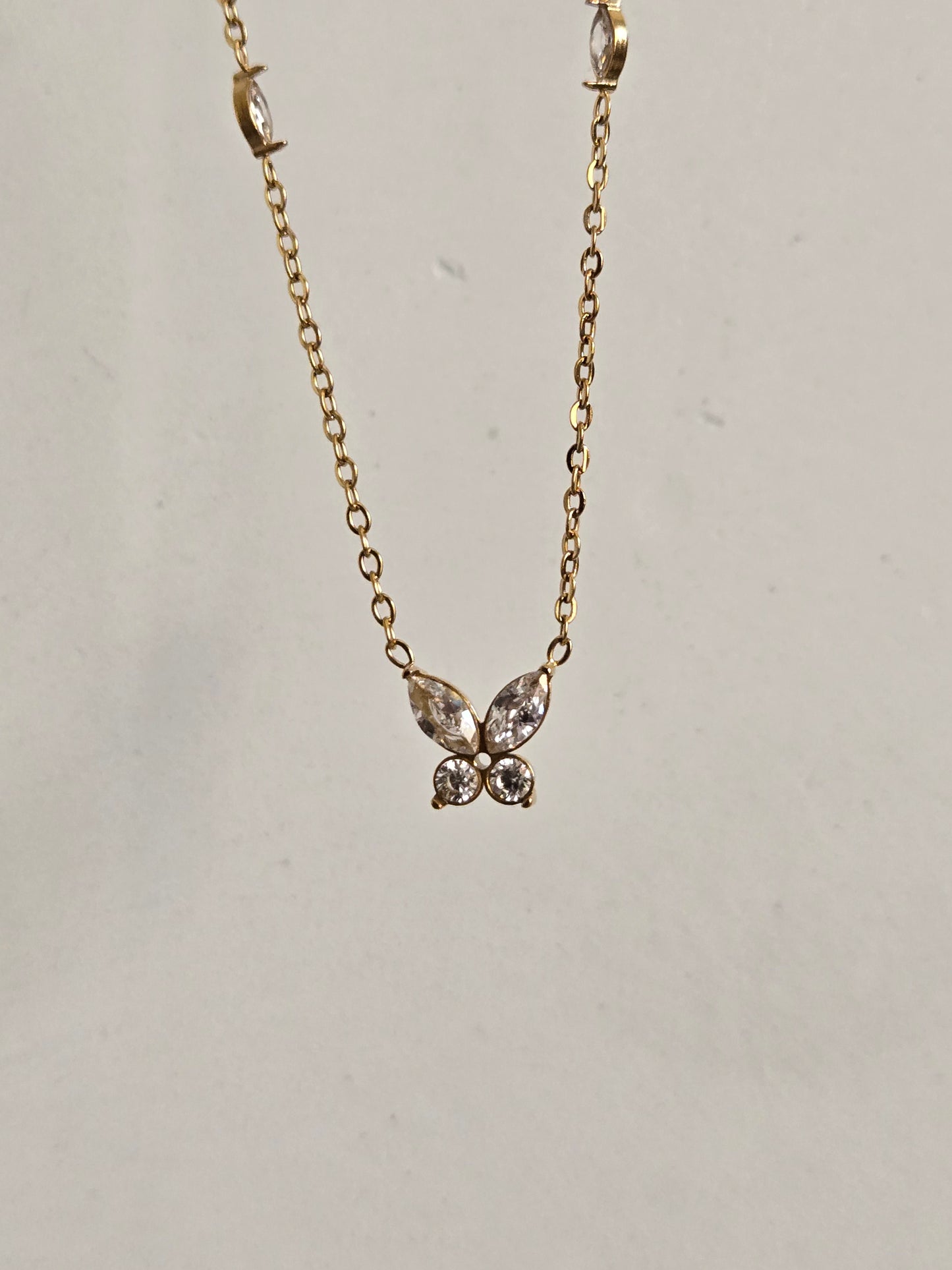 Crystal Butterfly Charm Necklace (Gold)